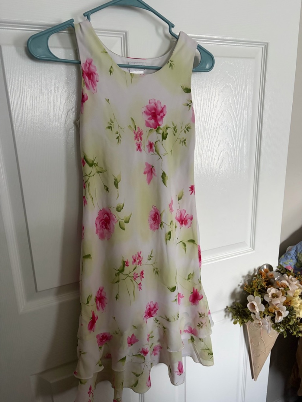 Vintage George Girls Floral Pink and White Sleeveless Chiffon Dress